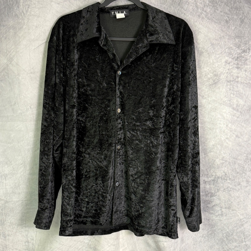 Vtg‎ YMLA Cushed Velvet top Womens Sz S Button front Black Whimsigoth witchy y2k